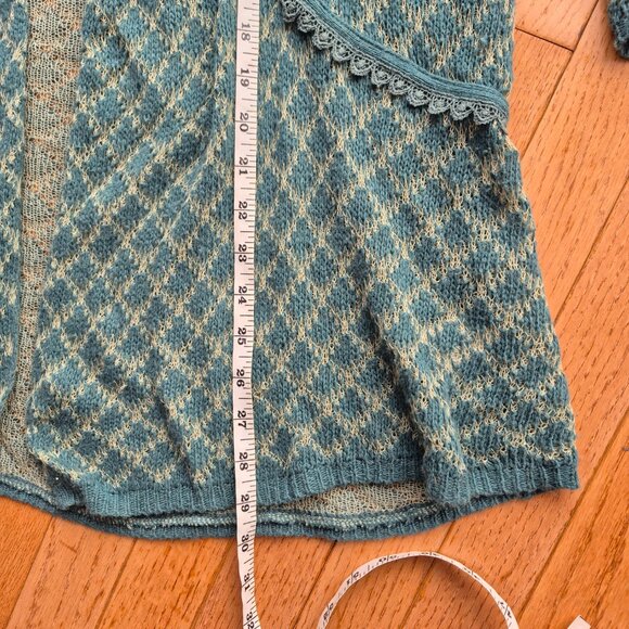 Anthropologie Knitted & Knotted Cardigan Sweater Green Beige L - Picture 13 of 14